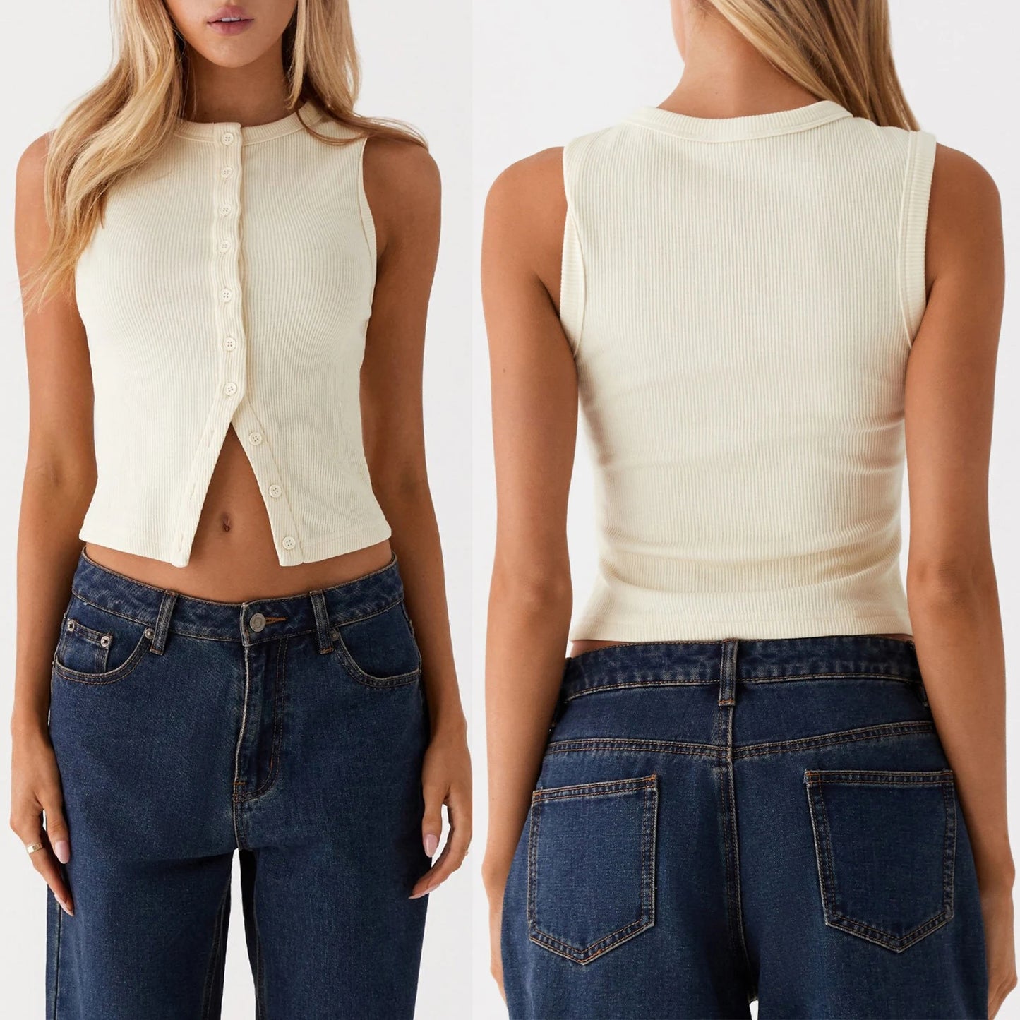 Ribbed Button Tank