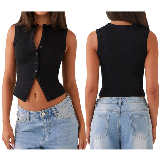 Ribbed Button Tank