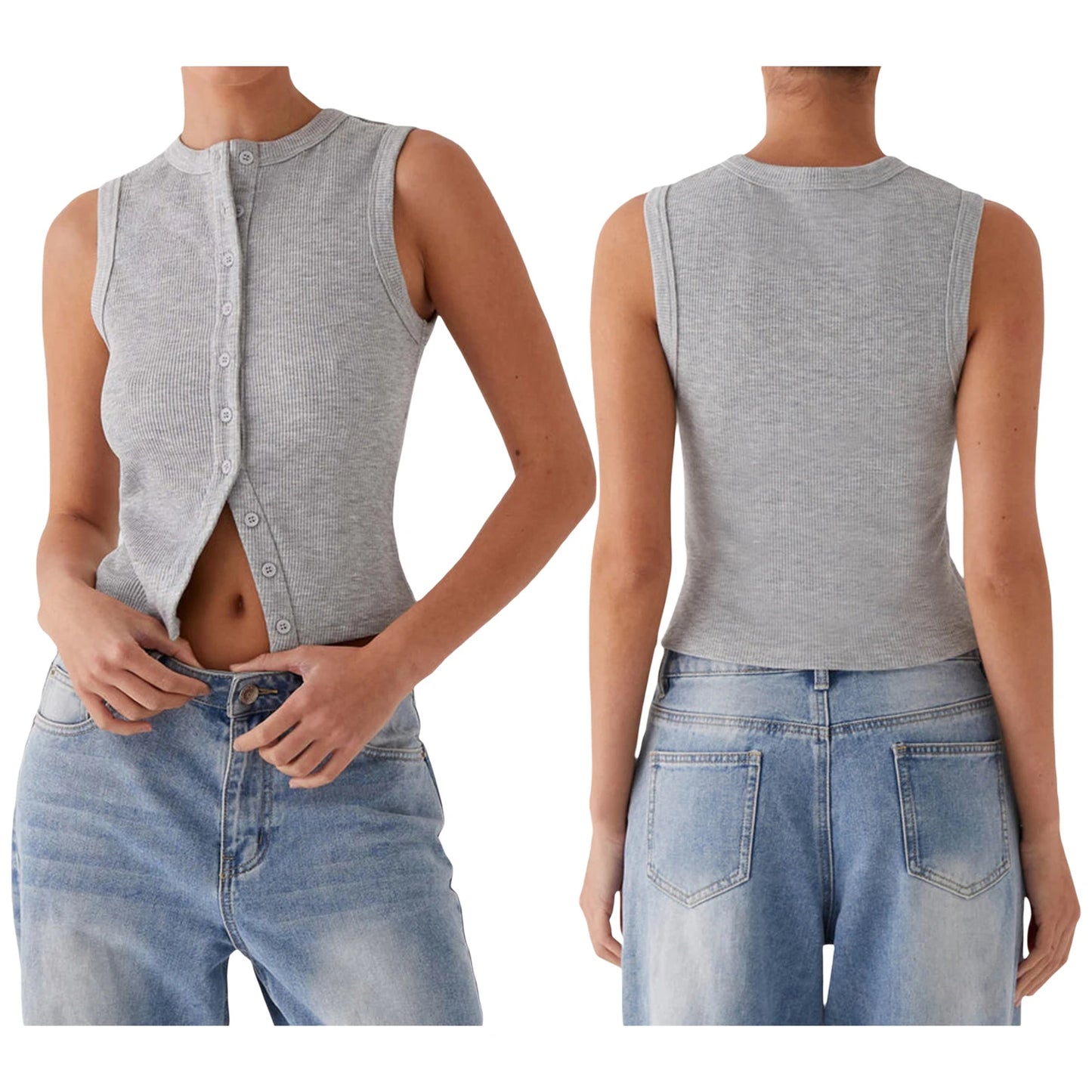 Ribbed Button Tank