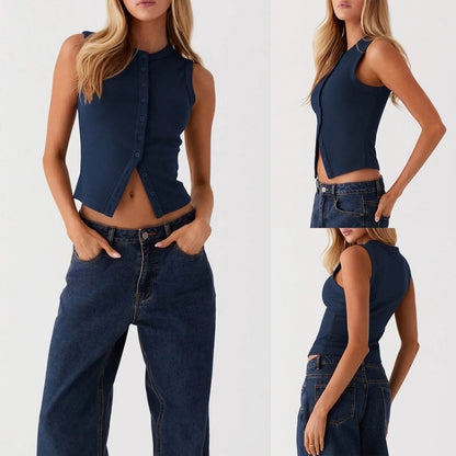 Ribbed Button Tank